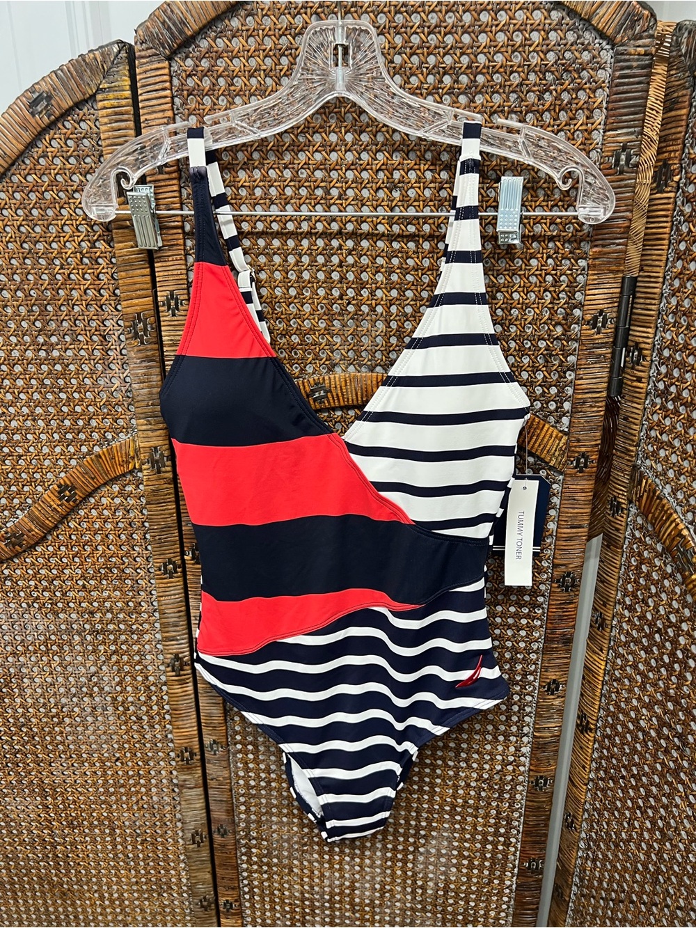 NWT Nautica swimsuit tummy toner size medium red white blue